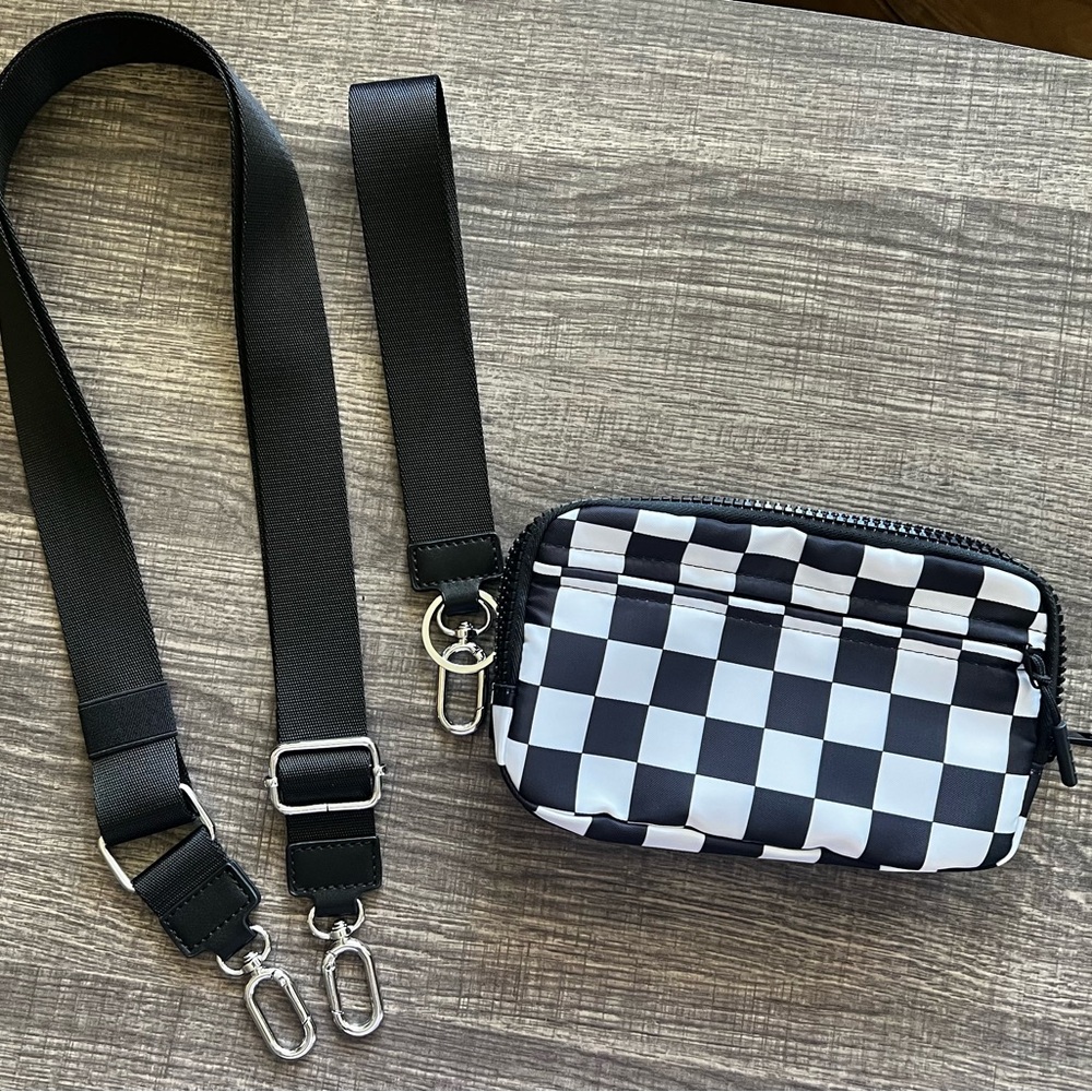 Checkered Black and White Crossbody wristlet wallet Bag